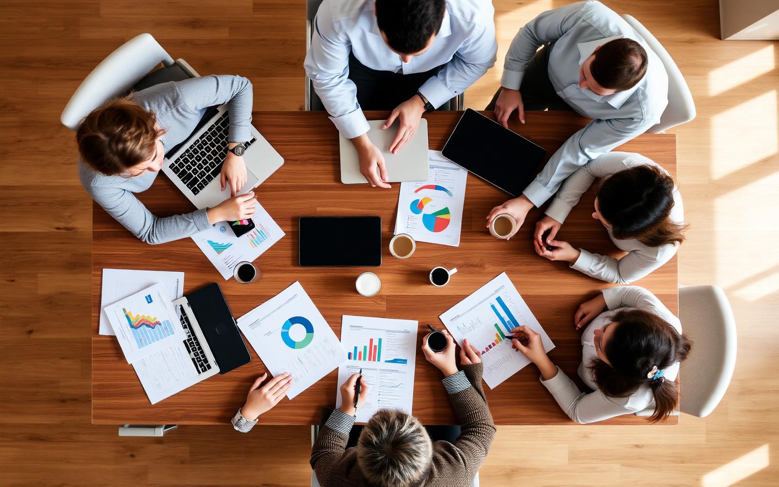 Team collaborating at a table